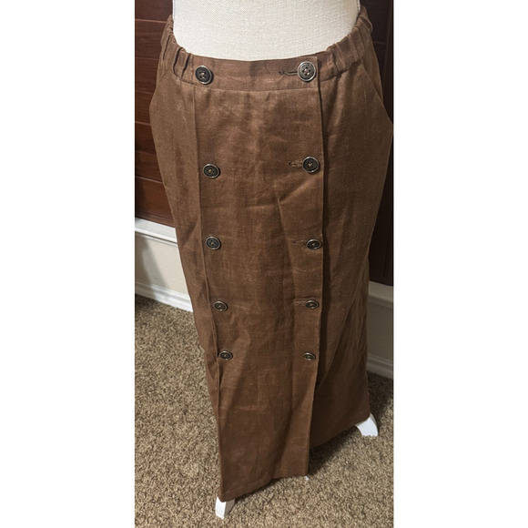 VTG 90s Linen Skirt Suit chocolate brown Church First Lady embroidered long sz L - Picture 6 of 9